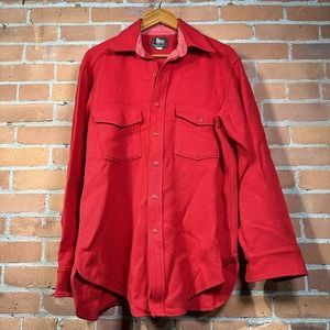 Vintage Woolrich Woolen Mills Flannel Button Up Shirt Men's Large 16 Red 1950s